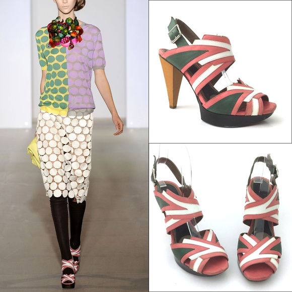 Marni Runway Multi-Color Paneled Leather Platform Sandal Heels - Picture 4 of 17